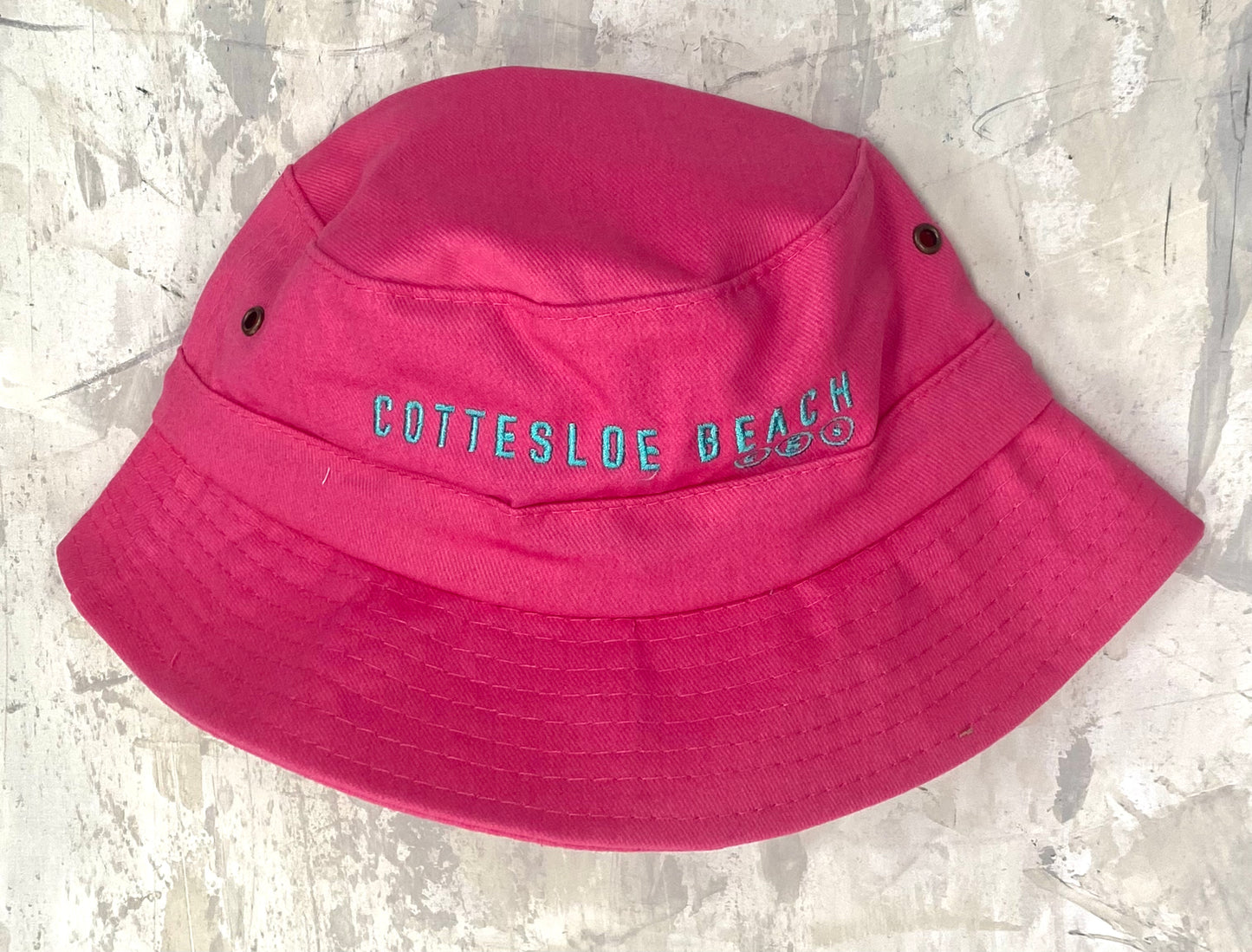 Hot Pink Bucket Hat - Aqua Text