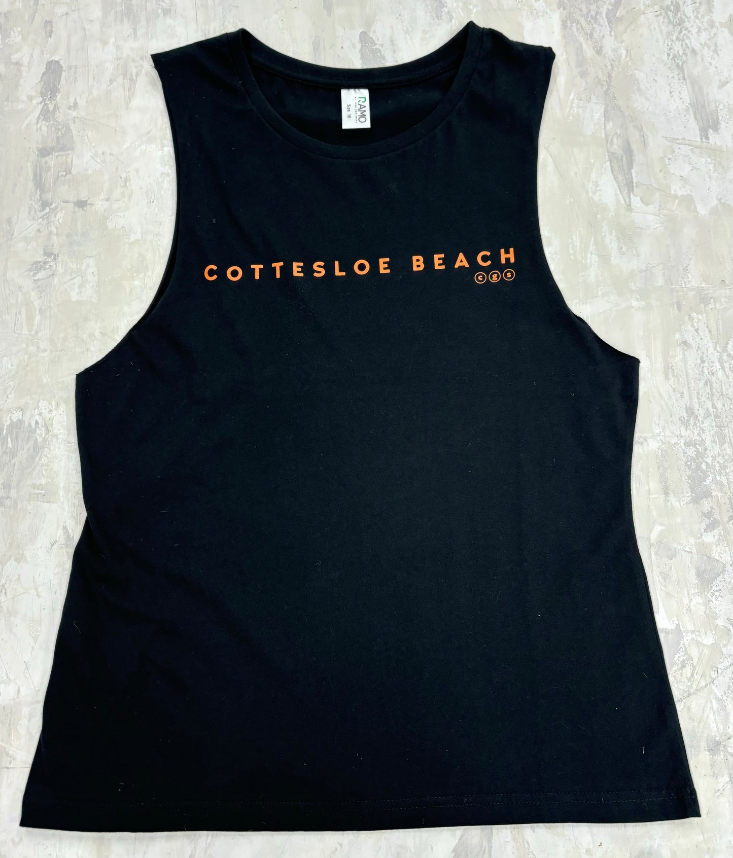 Black Muscle Tee - Orange Writing