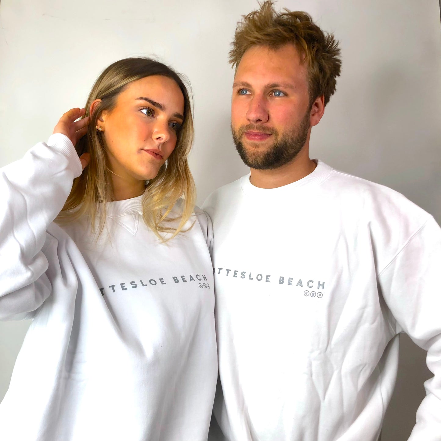Unisex White Crew Neck- Grey Text