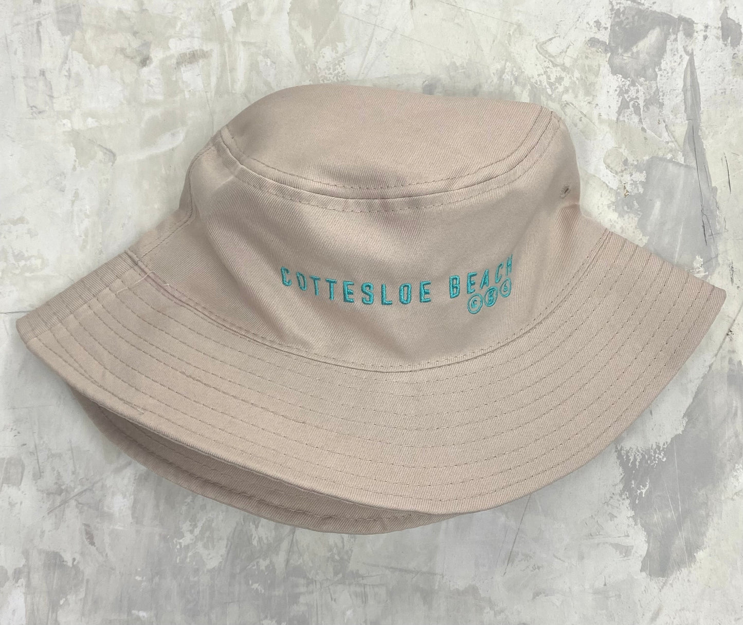 Natural Bucket Hat - Aqua Text