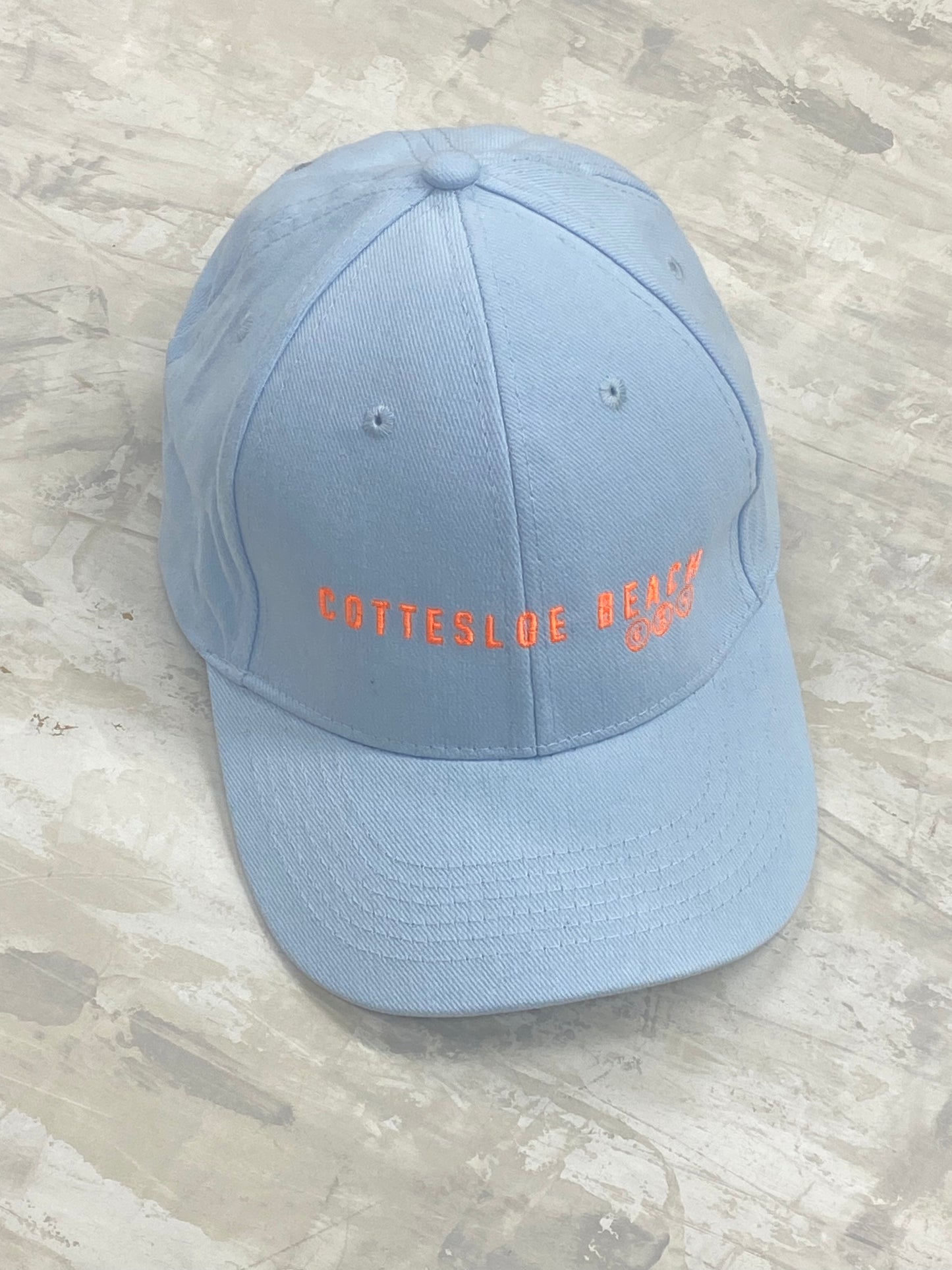 Powder Blue Cap - Orange Text