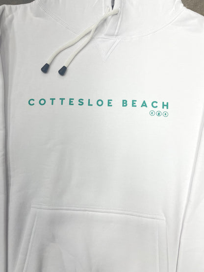 Unisex White Cottesloe Beach Hoodie | Green writing