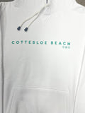 Unisex White Cottesloe Beach Hoodie | Green writing