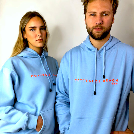 Sky Blue Unisex Hoodie - Orange Text