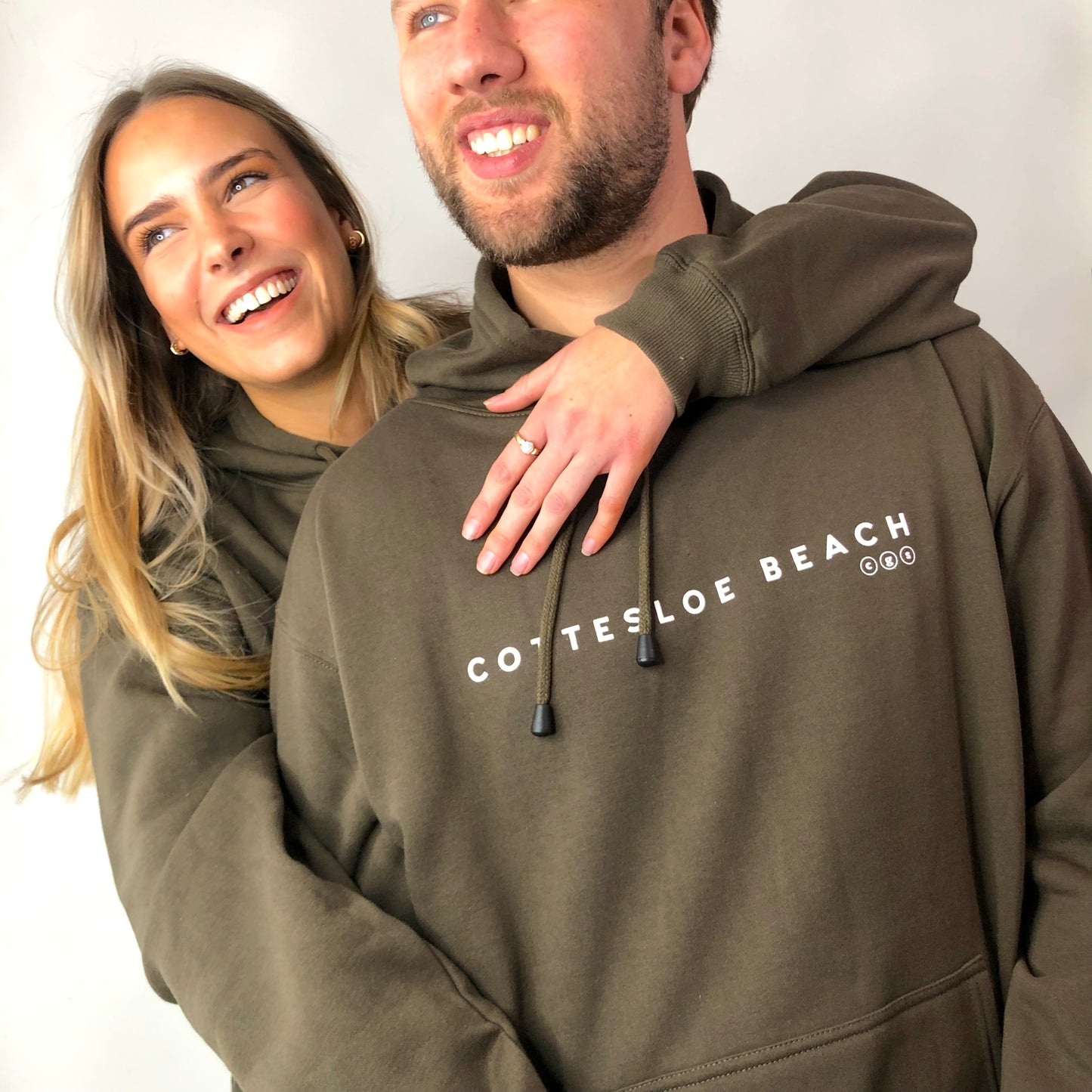 Khaki Unisex Hoodie - White Text