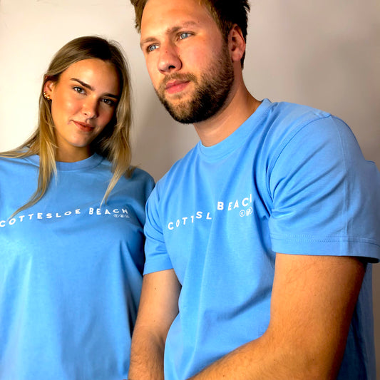 Unisex Sky Blue T-shirt - White Text