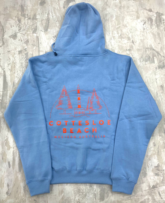 Sky Blue Unisex Hoodie - Orange Back Logo